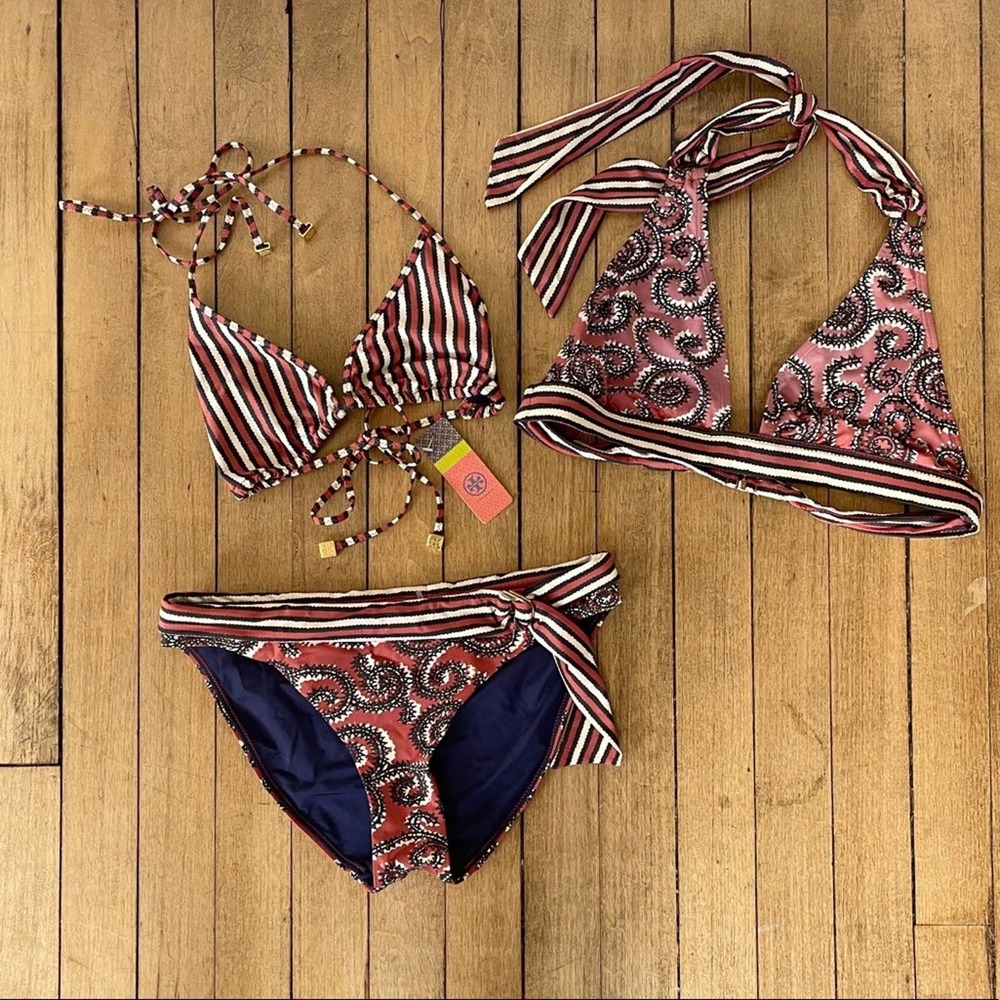 Tory Burch Pink Paisley & Stripe Women’s Bikini Set